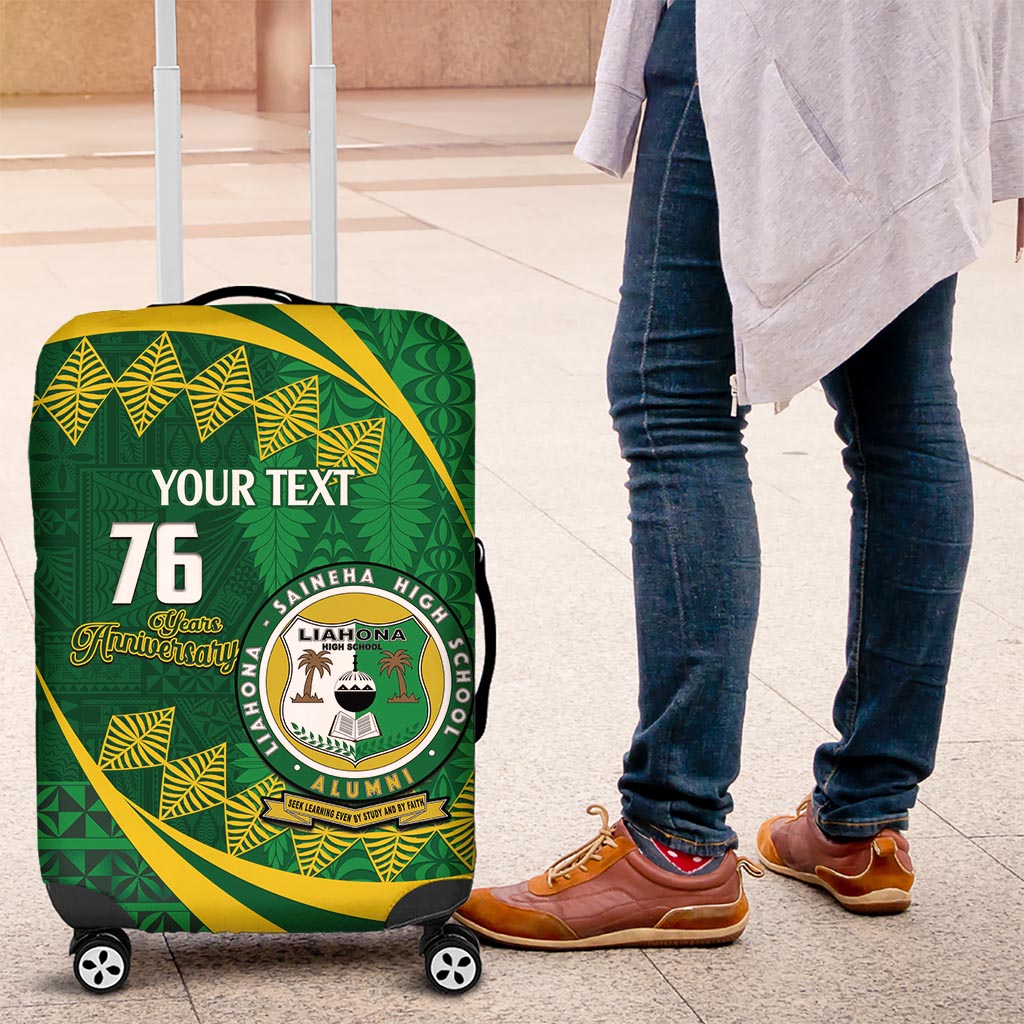 Personalised Tonga Liahona-Saineha High School Luggage Cover Happy 76 Years Anniversary LT14 Green - Polynesian Pride