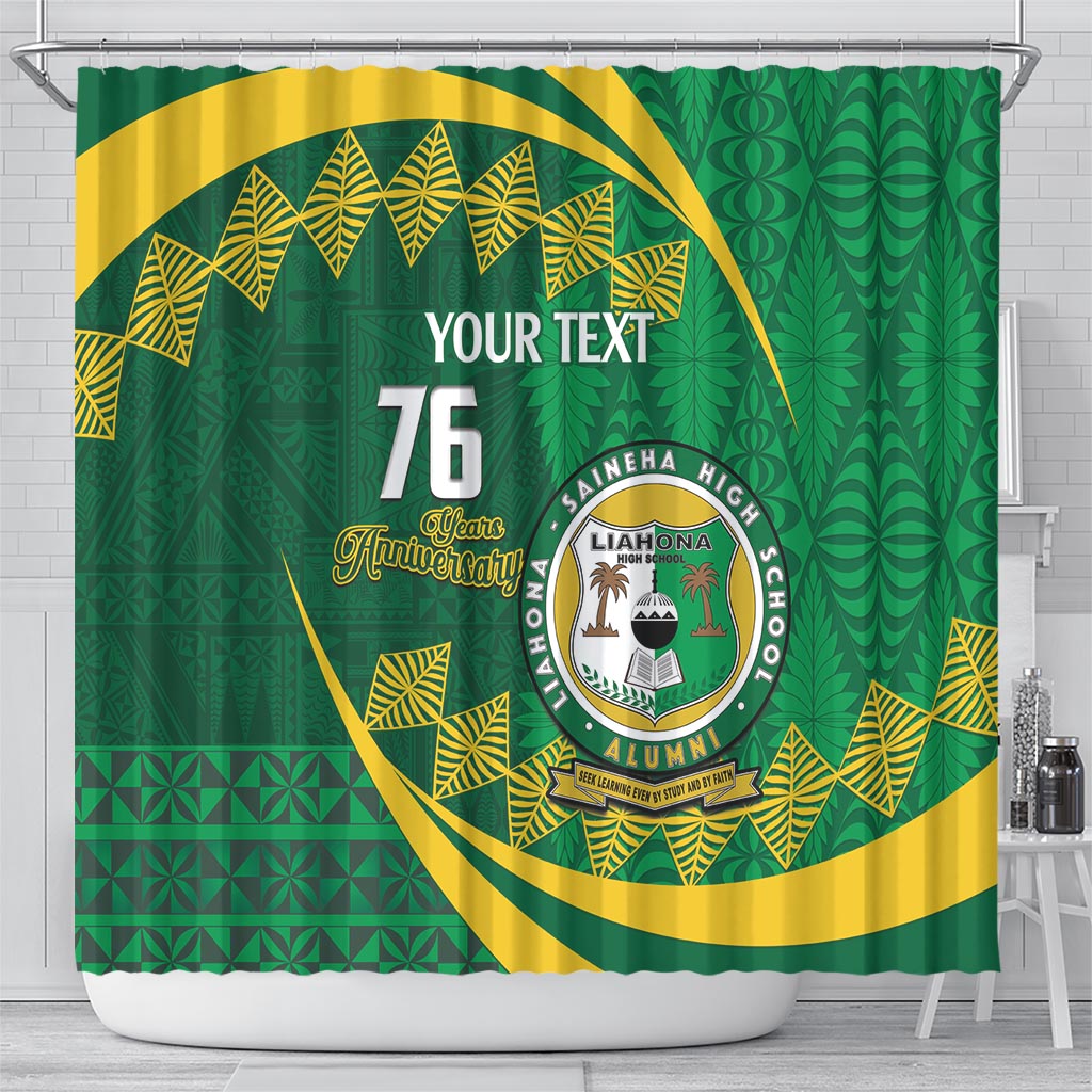 Personalised Tonga Liahona-Saineha High School Shower Curtain Happy 76 Years Anniversary LT14 - Polynesian Pride