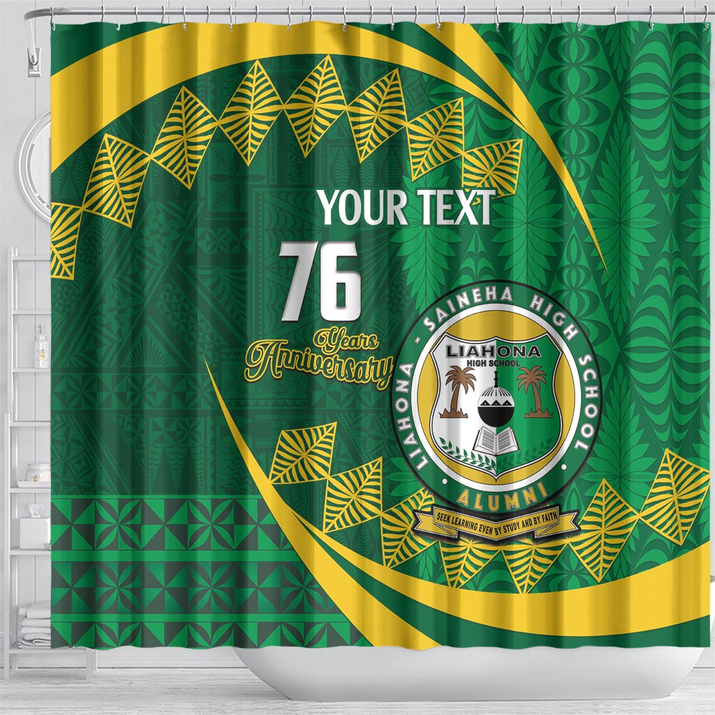 Personalised Tonga Liahona-Saineha High School Shower Curtain Happy 76 Years Anniversary LT14 - Polynesian Pride