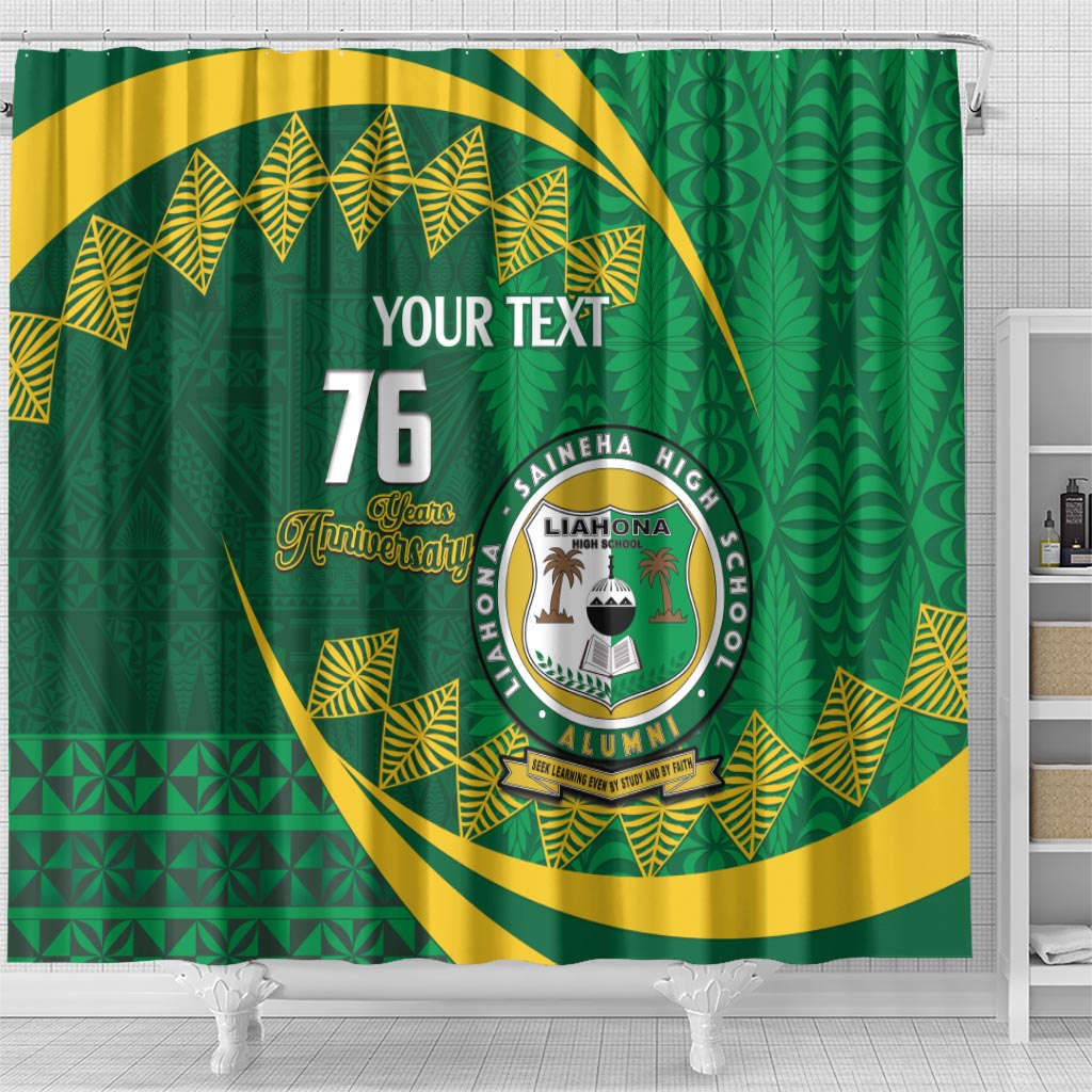 Personalised Tonga Liahona-Saineha High School Shower Curtain Happy 76 Years Anniversary LT14 - Polynesian Pride