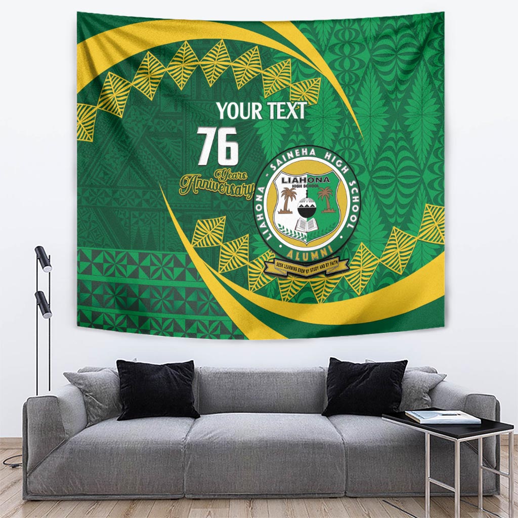 Personalised Tonga Liahona-Saineha High School Tapestry Happy 76 Years Anniversary LT14 Green - Polynesian Pride