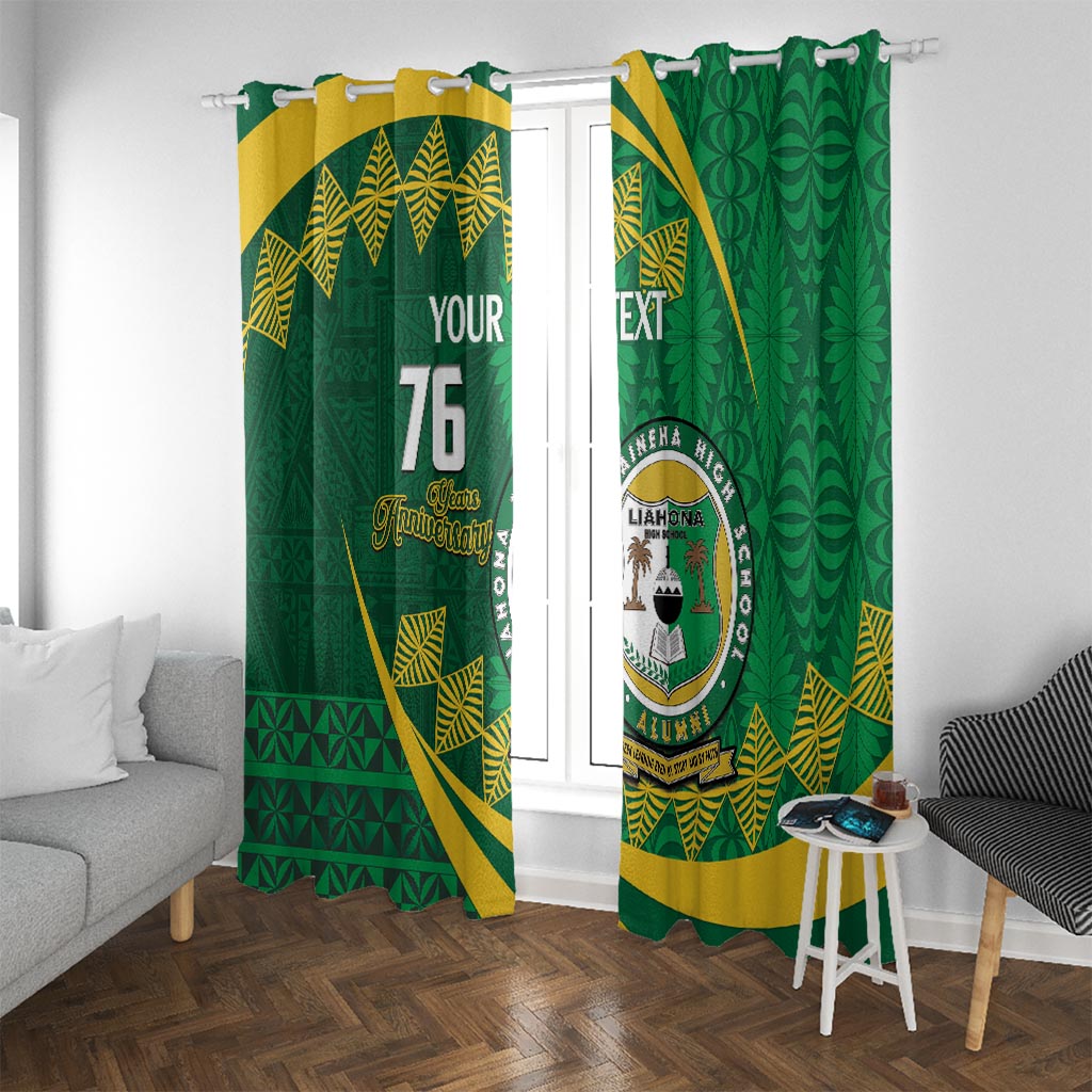 Personalised Tonga Liahona-Saineha High School Window Curtain Happy 76 Years Anniversary LT14 With Grommets Green - Polynesian Pride