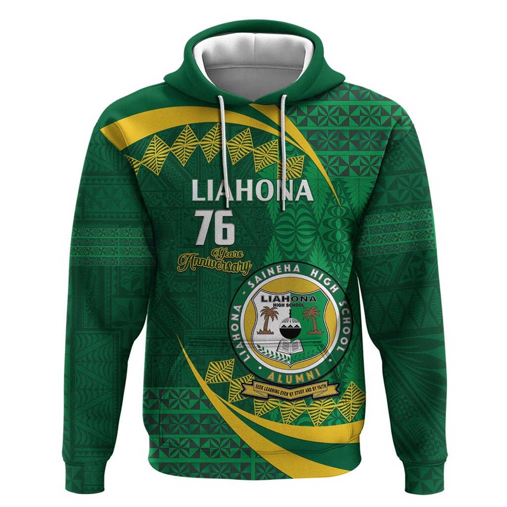 Personalised Tonga Liahona-Saineha High School Zip Hoodie Happy 76 Years Anniversary LT14 Pullover Hoodie Green - Polynesian Pride