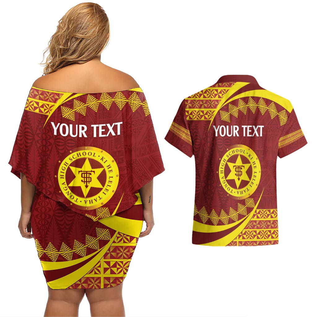 Personalised Tonga High School Couples Matching Off Shoulder Short Dress and Hawaiian Shirt Happy 77 Years Anniversary LT14 - Polynesian Pride