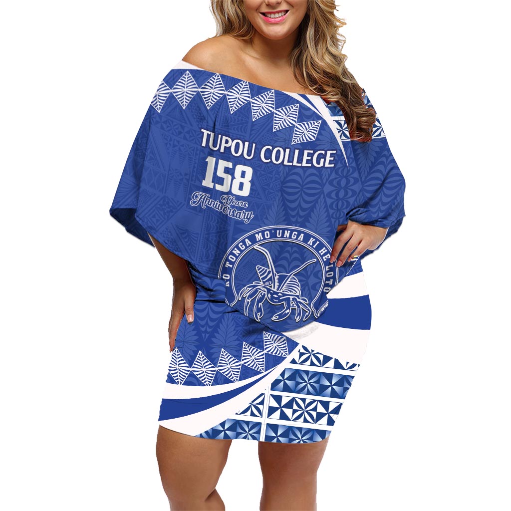 Personalised Tonga Tupou College Toloa Family Matching Off Shoulder Short Dress and Hawaiian Shirt Happy 158 Years Anniversary