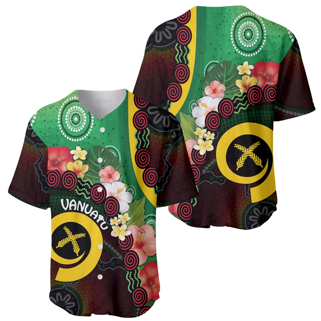 Long God Yumi Stanap Vanuatu Baseball Jersey Tropical Flowers Aboriginal Pattern