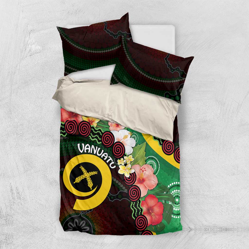 Long God Yumi Stanap Vanuatu Bedding Set Tropical Flowers Aboriginal Pattern