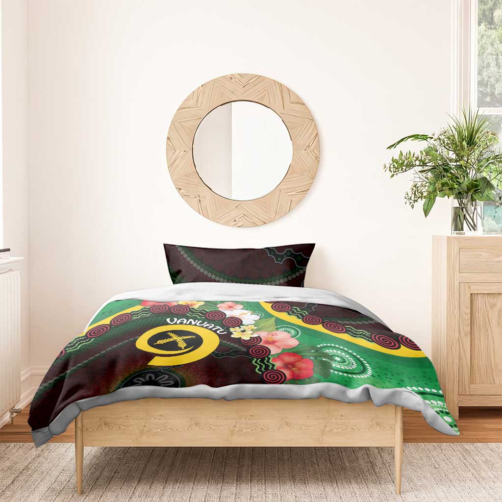 Long God Yumi Stanap Vanuatu Bedding Set Tropical Flowers Aboriginal Pattern