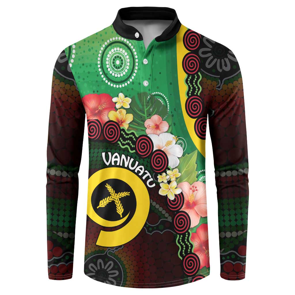 Long God Yumi Stanap Vanuatu Button Sweatshirt Tropical Flowers Aboriginal Pattern
