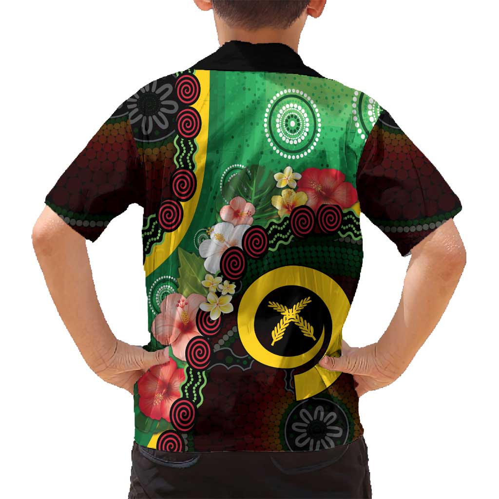 Long God Yumi Stanap Vanuatu Family Matching Off Shoulder Maxi Dress and Hawaiian Shirt Tropical Flowers Aboriginal Pattern LT14 - Polynesian Pride