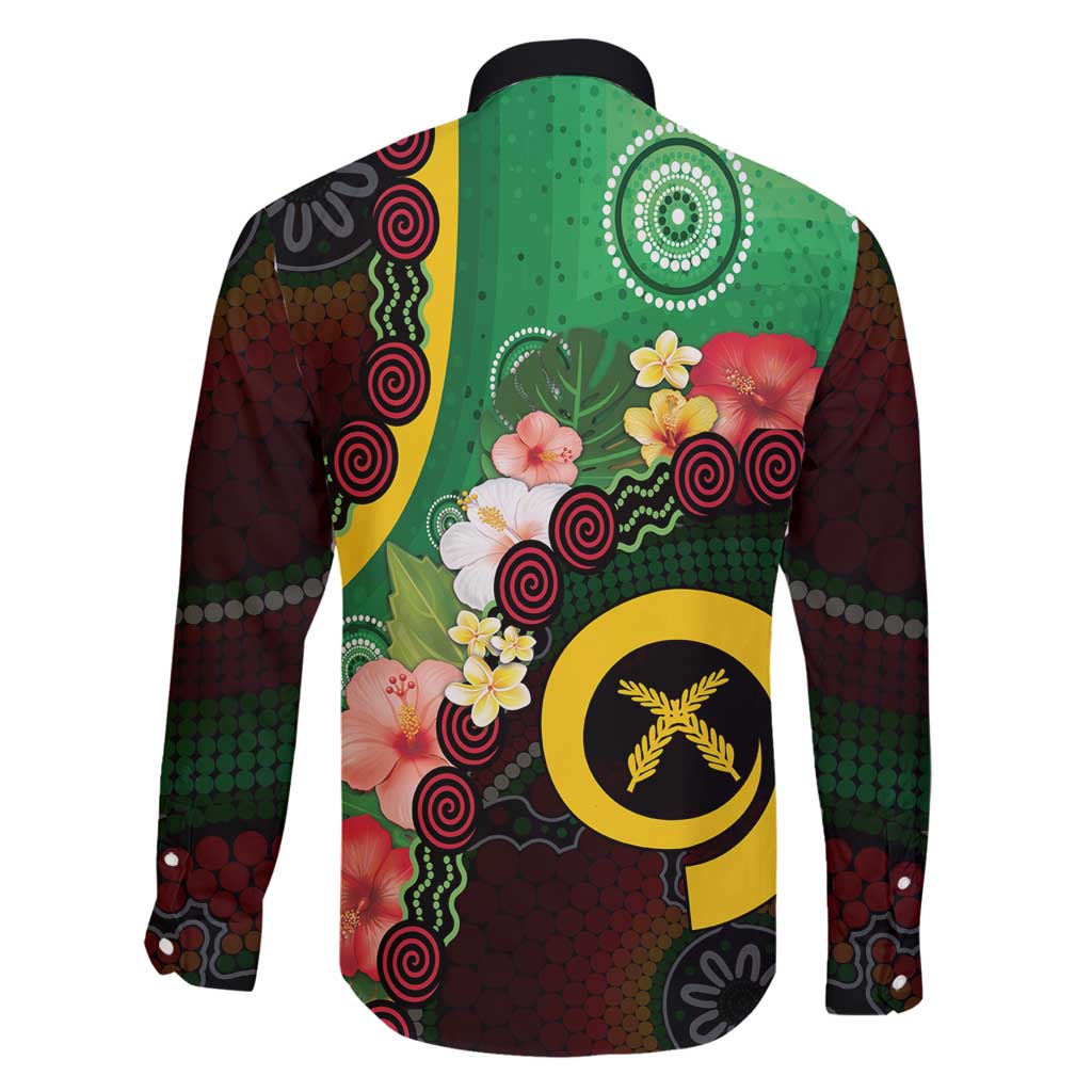 Long God Yumi Stanap Vanuatu Family Matching Off Shoulder Short Dress and Hawaiian Shirt Tropical Flowers Aboriginal Pattern