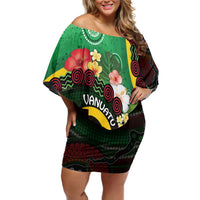 Long God Yumi Stanap Vanuatu Family Matching Off Shoulder Short Dress and Hawaiian Shirt Tropical Flowers Aboriginal Pattern