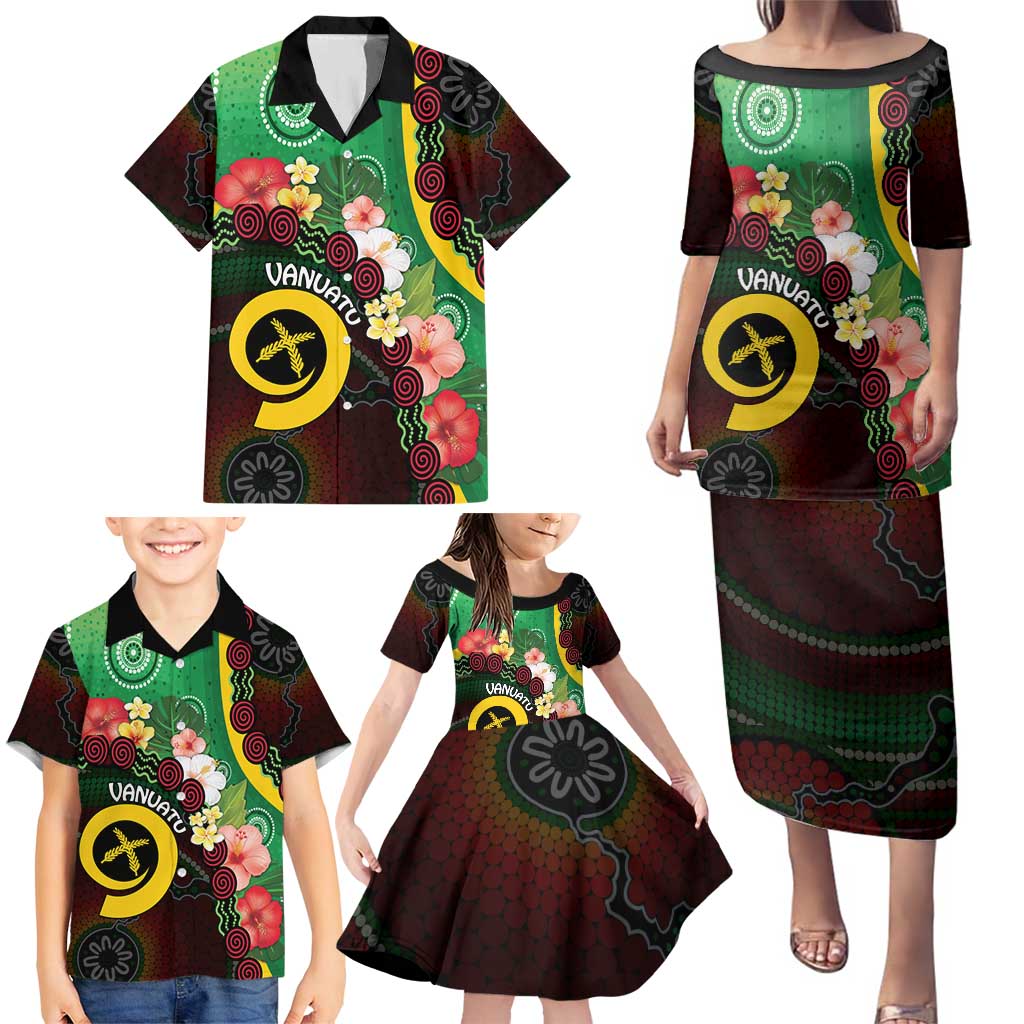 Long God Yumi Stanap Vanuatu Family Matching Puletasi and Hawaiian Shirt Tropical Flowers Aboriginal Pattern