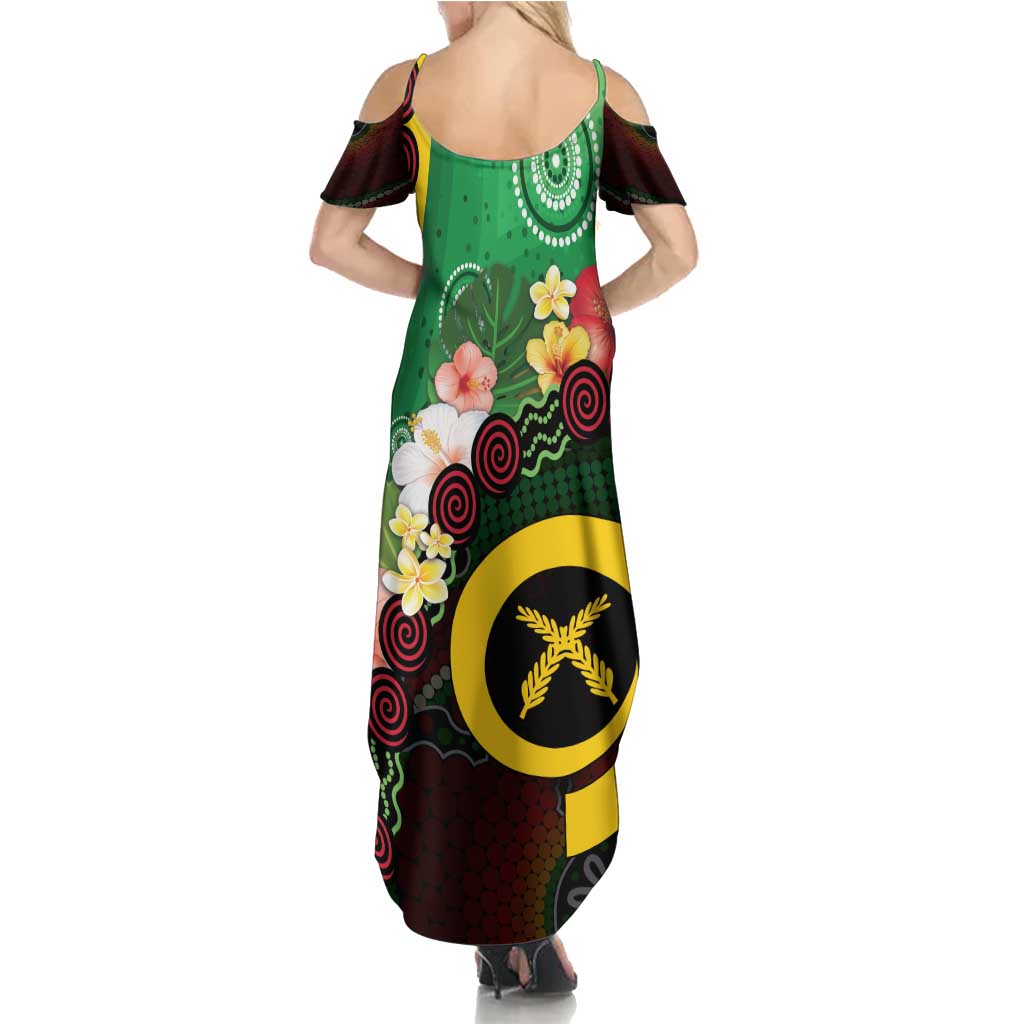 Long God Yumi Stanap Vanuatu Family Matching Summer Maxi Dress and Hawaiian Shirt Tropical Flowers Aboriginal Pattern