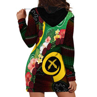 Long God Yumi Stanap Vanuatu Hoodie Dress Tropical Flowers Aboriginal Pattern