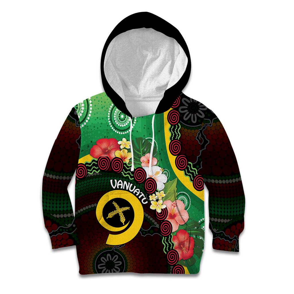 Long God Yumi Stanap Vanuatu Kid Hoodie Tropical Flowers Aboriginal Pattern