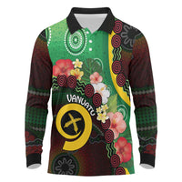 Long God Yumi Stanap Vanuatu Long Sleeve Polo Shirt Tropical Flowers Aboriginal Pattern