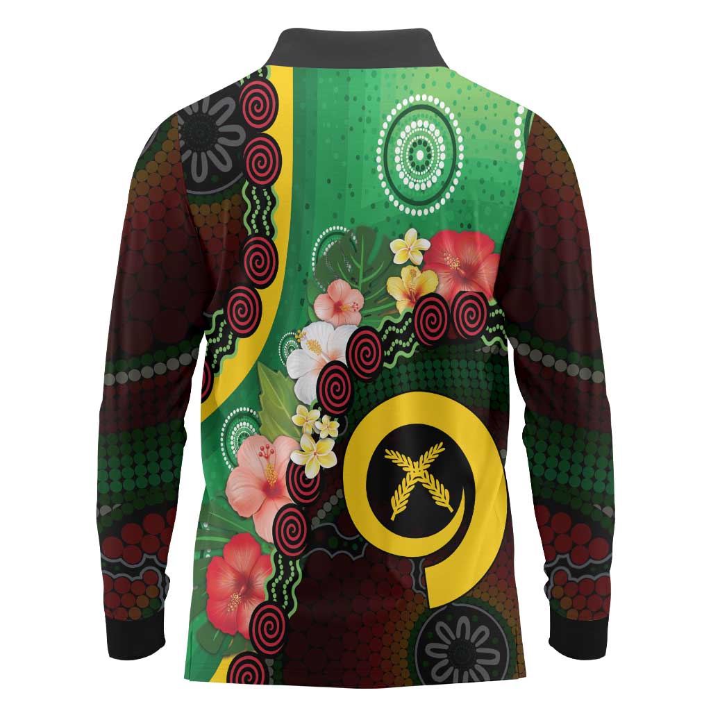 Long God Yumi Stanap Vanuatu Long Sleeve Polo Shirt Tropical Flowers Aboriginal Pattern