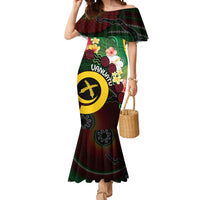 Long God Yumi Stanap Vanuatu Mermaid Dress Tropical Flowers Aboriginal Pattern
