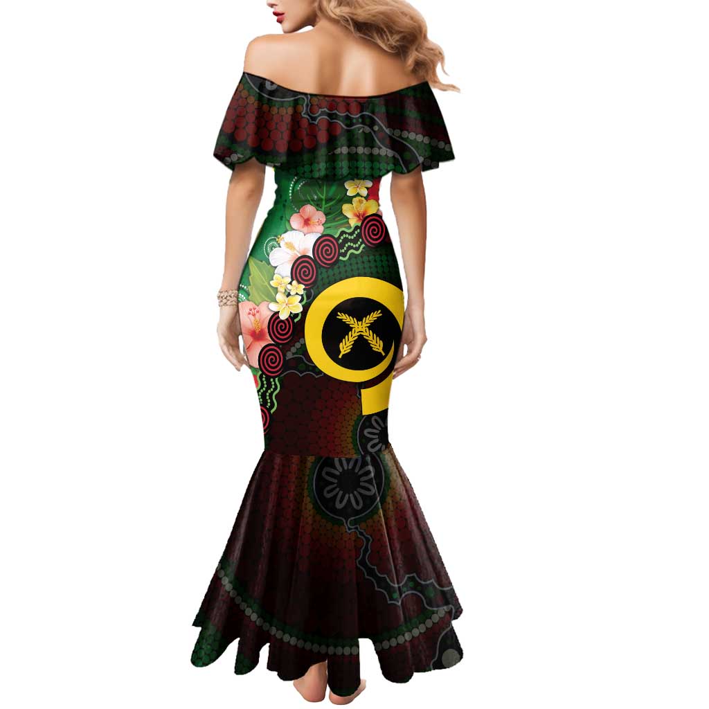 Long God Yumi Stanap Vanuatu Mermaid Dress Tropical Flowers Aboriginal Pattern