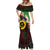 Long God Yumi Stanap Vanuatu Mermaid Dress Tropical Flowers Aboriginal Pattern