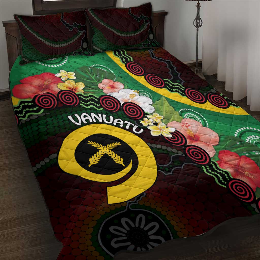 Long God Yumi Stanap Vanuatu Quilt Bed Set Tropical Flowers Aboriginal Pattern
