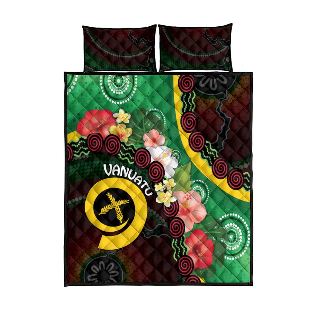 Long God Yumi Stanap Vanuatu Quilt Bed Set Tropical Flowers Aboriginal Pattern
