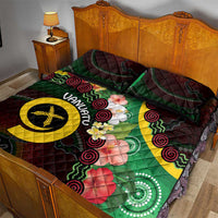 Long God Yumi Stanap Vanuatu Quilt Bed Set Tropical Flowers Aboriginal Pattern