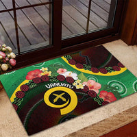 Long God Yumi Stanap Vanuatu Rubber Doormat Tropical Flowers Aboriginal Pattern