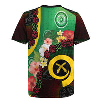 Long God Yumi Stanap Vanuatu Rugby Jersey Tropical Flowers Aboriginal Pattern