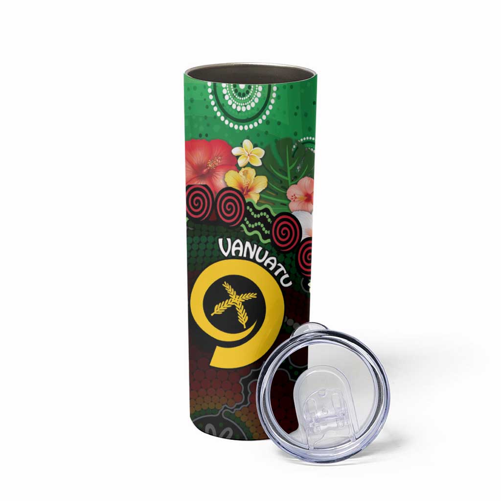 Long God Yumi Stanap Vanuatu Skinny Tumbler Tropical Flowers Aboriginal Pattern