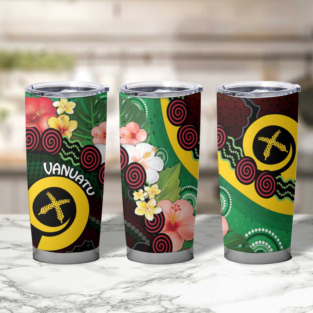 Long God Yumi Stanap Vanuatu Tumbler Cup Tropical Flowers Aboriginal Pattern