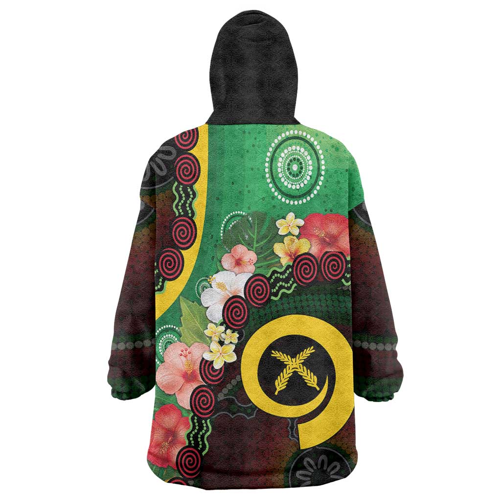 Long God Yumi Stanap Vanuatu Wearable Blanket Hoodie Tropical Flowers Aboriginal Pattern