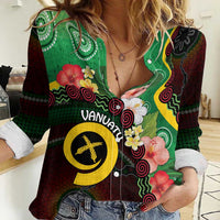 Long God Yumi Stanap Vanuatu Women Casual Shirt Tropical Flowers Aboriginal Pattern