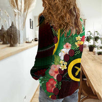 Long God Yumi Stanap Vanuatu Women Casual Shirt Tropical Flowers Aboriginal Pattern