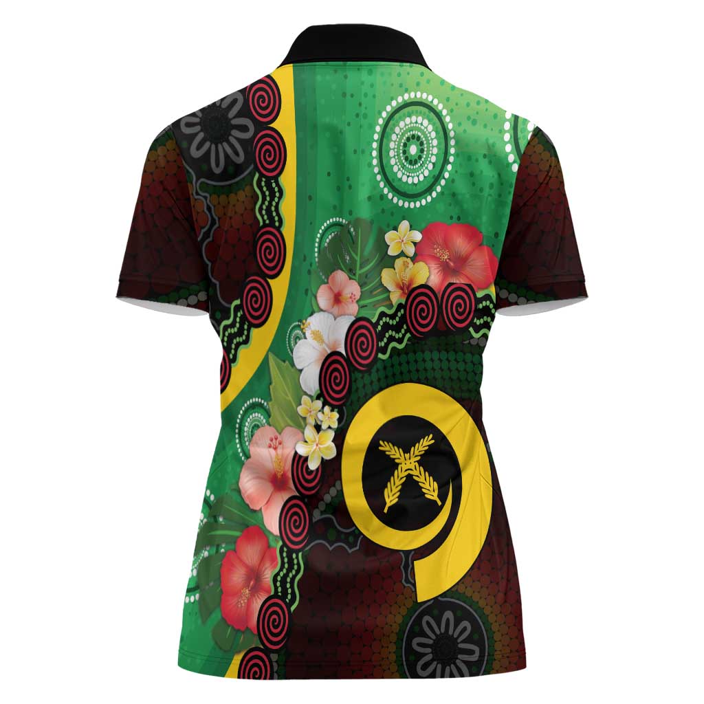 Long God Yumi Stanap Vanuatu Women Polo Shirt Tropical Flowers Aboriginal Pattern