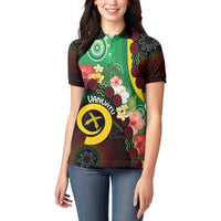 Long God Yumi Stanap Vanuatu Women Polo Shirt Tropical Flowers Aboriginal Pattern