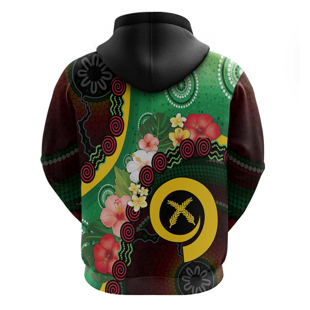Long God Yumi Stanap Vanuatu Zip Hoodie Tropical Flowers Aboriginal Pattern