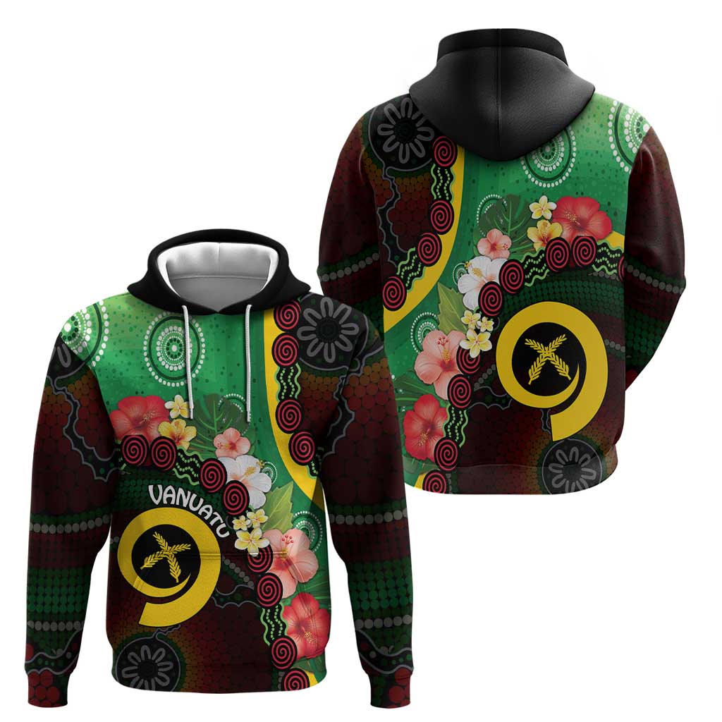 Long God Yumi Stanap Vanuatu Zip Hoodie Tropical Flowers Aboriginal Pattern