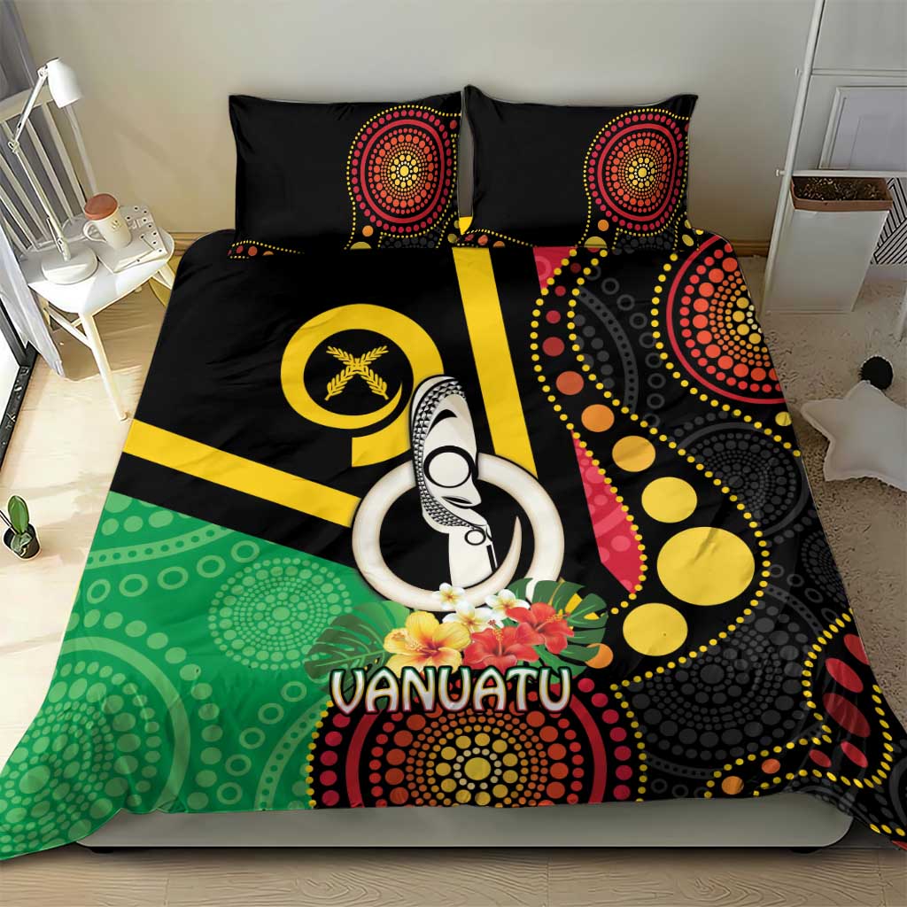Tamtam Drum Vanuatu Bedding Set Boar Tusk Aboriginal Flag Style