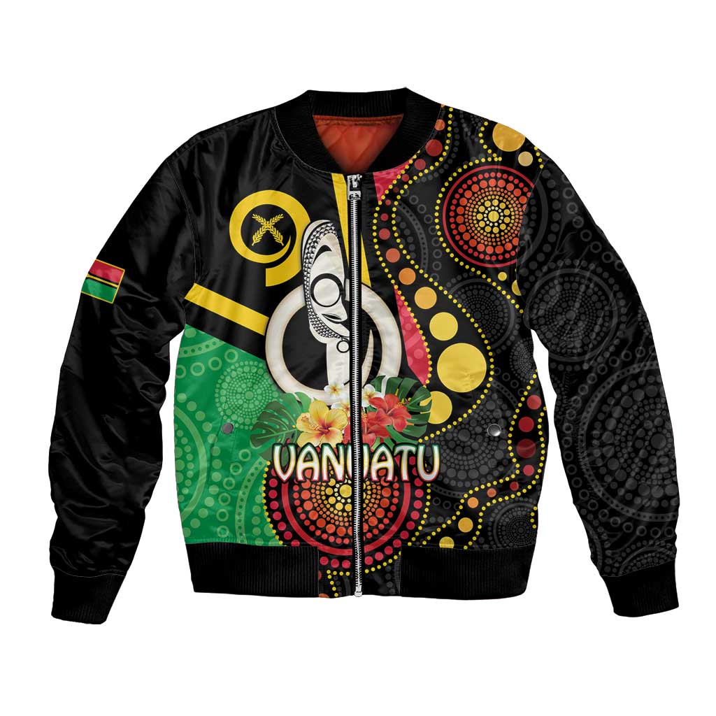 Tamtam Drum Vanuatu Bomber Jacket Boar Tusk Aboriginal Flag Style