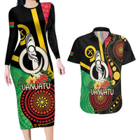 Tamtam Drum Vanuatu Couples Matching Long Sleeve Bodycon Dress and Hawaiian Shirt Boar Tusk Aboriginal Flag Style