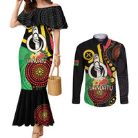 Tamtam Drum Vanuatu Couples Matching Mermaid Dress and Long Sleeve Button Shirt Boar Tusk Aboriginal Flag Style