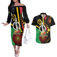 Tamtam Drum Vanuatu Couples Matching Off The Shoulder Long Sleeve Dress and Hawaiian Shirt Boar Tusk Aboriginal Flag Style