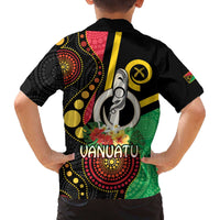 Tamtam Drum Vanuatu Family Matching Off The Shoulder Long Sleeve Dress and Hawaiian Shirt Boar Tusk Aboriginal Flag Style