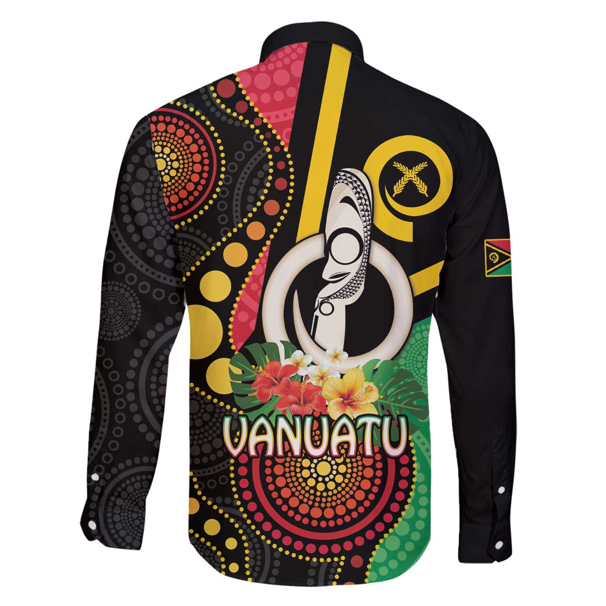 Tamtam Drum Vanuatu Family Matching Off The Shoulder Long Sleeve Dress and Hawaiian Shirt Boar Tusk Aboriginal Flag Style