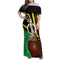 Tamtam Drum Vanuatu Family Matching Off Shoulder Maxi Dress and Hawaiian Shirt Boar Tusk Aboriginal Flag Style