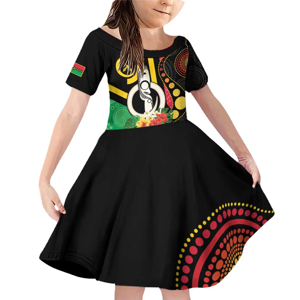 Tamtam Drum Vanuatu Family Matching Off Shoulder Short Dress and Hawaiian Shirt Boar Tusk Aboriginal Flag Style