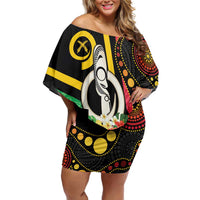 Tamtam Drum Vanuatu Family Matching Off Shoulder Short Dress and Hawaiian Shirt Boar Tusk Aboriginal Flag Style