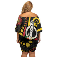 Tamtam Drum Vanuatu Family Matching Off Shoulder Short Dress and Hawaiian Shirt Boar Tusk Aboriginal Flag Style